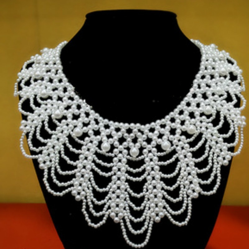 Beaded Trim Fringe - Nuova Collana con Perle e Pizzo,