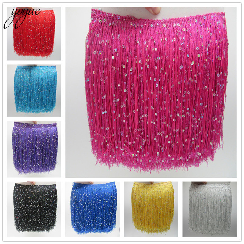 Beaded Trim Fringe - YOYUE 1Yard 20CM Lungo Poliestere Paillettes