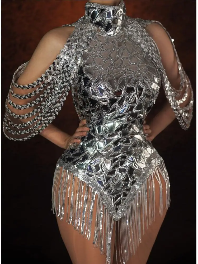 Rhinestone Banding Trim - Body con paillettes argento scintillante con